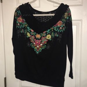 Miss me embroidered lace floral black sweater sz L